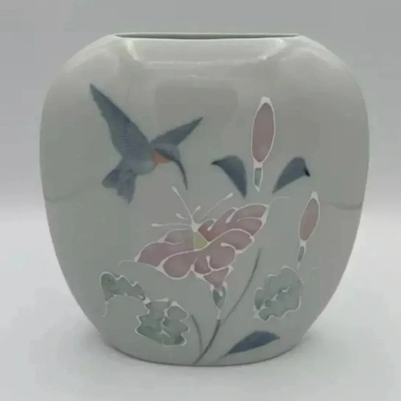 OTAGIRI Hand Painted Humm Floral Embossed Vase Vintage EXCELLENT Condition - Picture 14 of 15